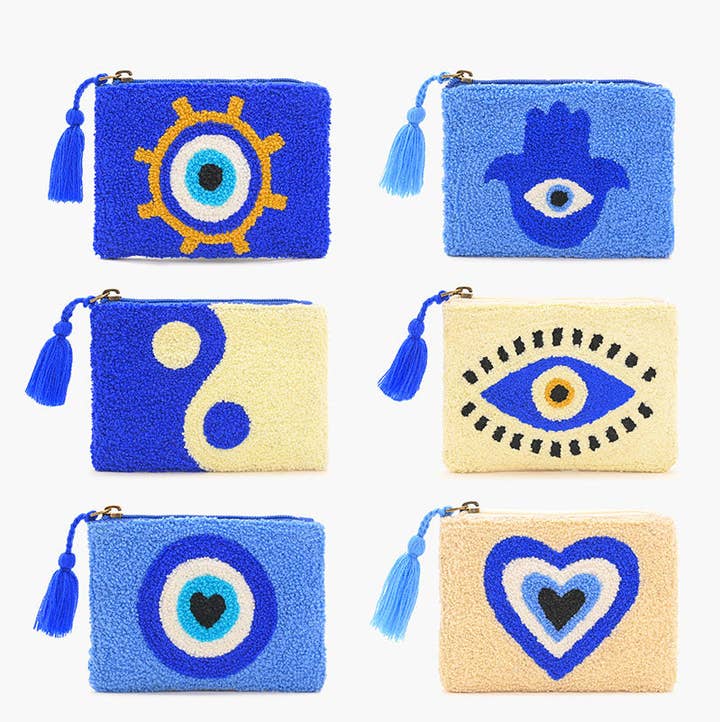 America & Beyond Blue Symbolic Embroidered Mini Pouches