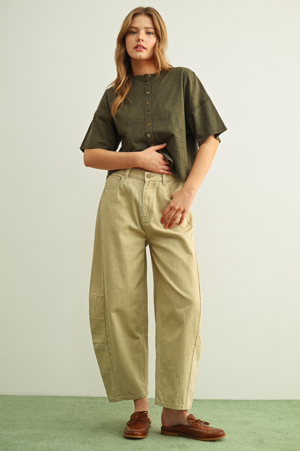 SJG Beeba Everyday Relaxed Barrel Pants in Beige by SJG