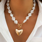 JOSSLYN by Wall to Wall Pearl Beaded Heart Charm Toggle Necklace | 40NK9466 by JOSSLYN by Wall to Wall
