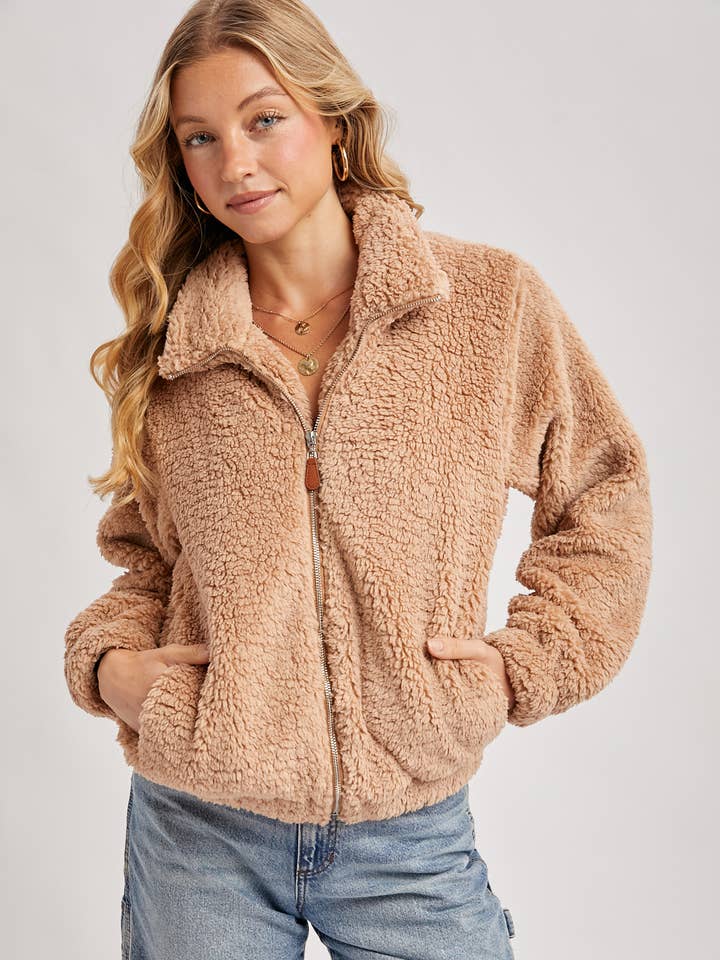 Bluivy Fleece Zip Up Teddy Jacket Latte