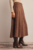 Forte Stretched Suede A-Line Midi Skirt by Forte