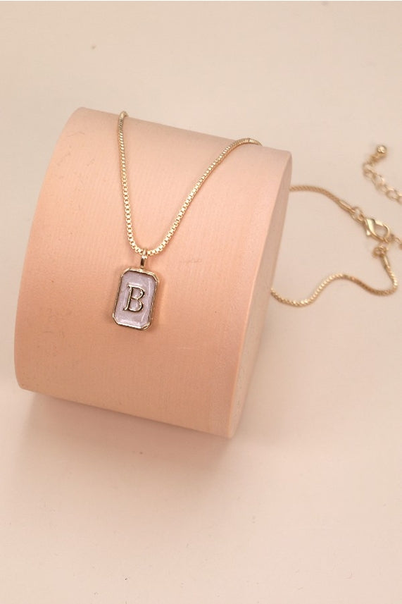 JOSSLYN by Wall to Wall Monogram Initial Rectangle Pearly Charm Necklace