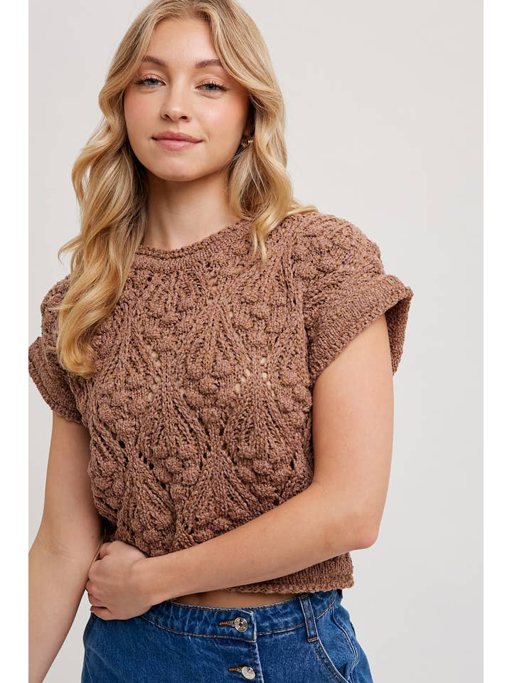 Bluivy Knit Sweater Short Sleeved Pullover Mocha