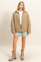 HYFVE Zip-Front Puffer Barn Jacket in Olive