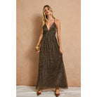Dress Forum Gilded Dreams Plunging Maxi Dress - Shimmer Brown