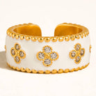 Flanerie by MAIQ Satin 18K Gold Vintage White Enamel Floral Band Ring