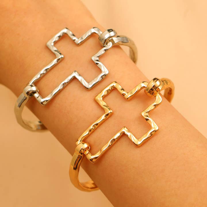 JOSSLYN by Wall to Wall Hammered Open Cross Bangle | 40B5235 by JOSSLYN by Wall to Wall