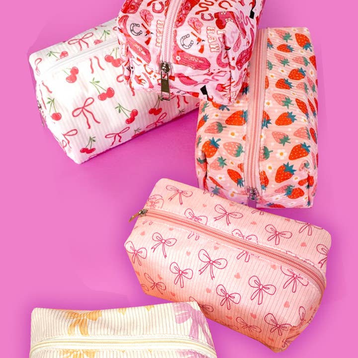 JOSSLYN by Wall to Wall Strawberry Western Bow Makeup Cosmetic Pouch Bag
