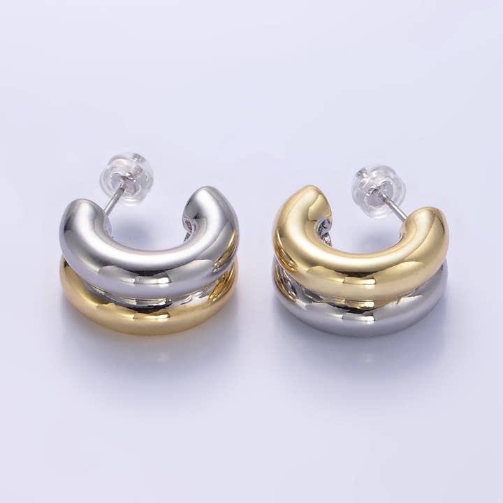 Aim Eternal 24k Gold Filled Double Band C-Shape Hoop Earrings by Aim Eternal