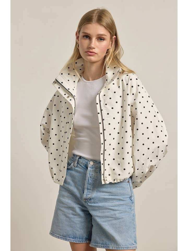 Raisonnel Polka Dot High Neck Drawstring Jacket