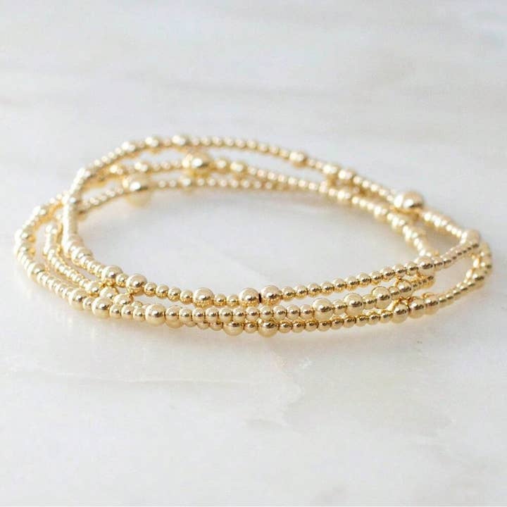JOSSLYN by Wall to Wall Multi Layer Gold Ball Chain Beaded Bracelet | 40B5179