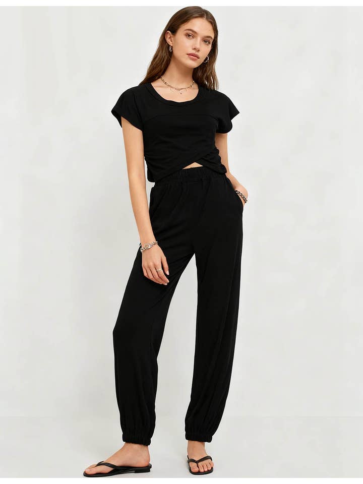 Sweetkama Ladies Solid Color Crop Top and Pants Set