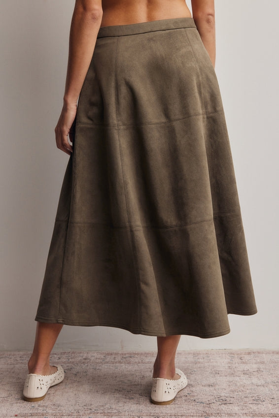 Forte Stretched Suede A-Line Midi Skirt by Forte