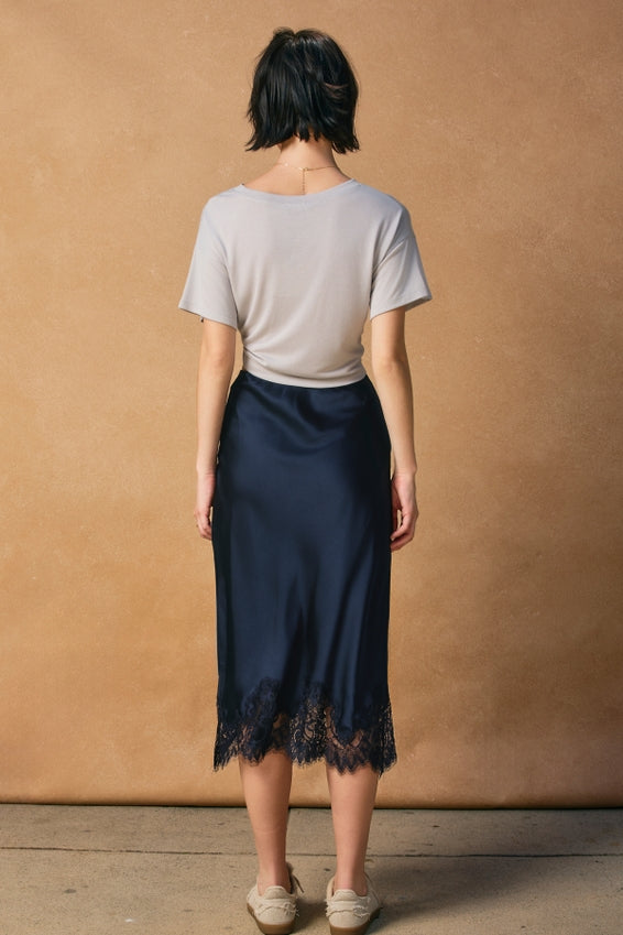 Dress Forum Satin Lace Hem Pencil Skirt by Dress Forum