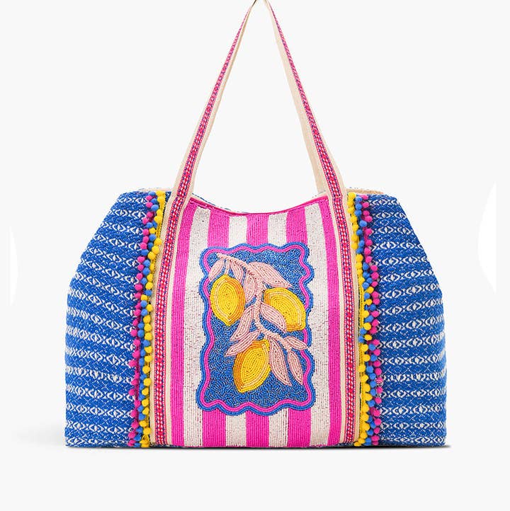 America & Beyond Limoncello Dream Hand-Beaded Oversized Tote