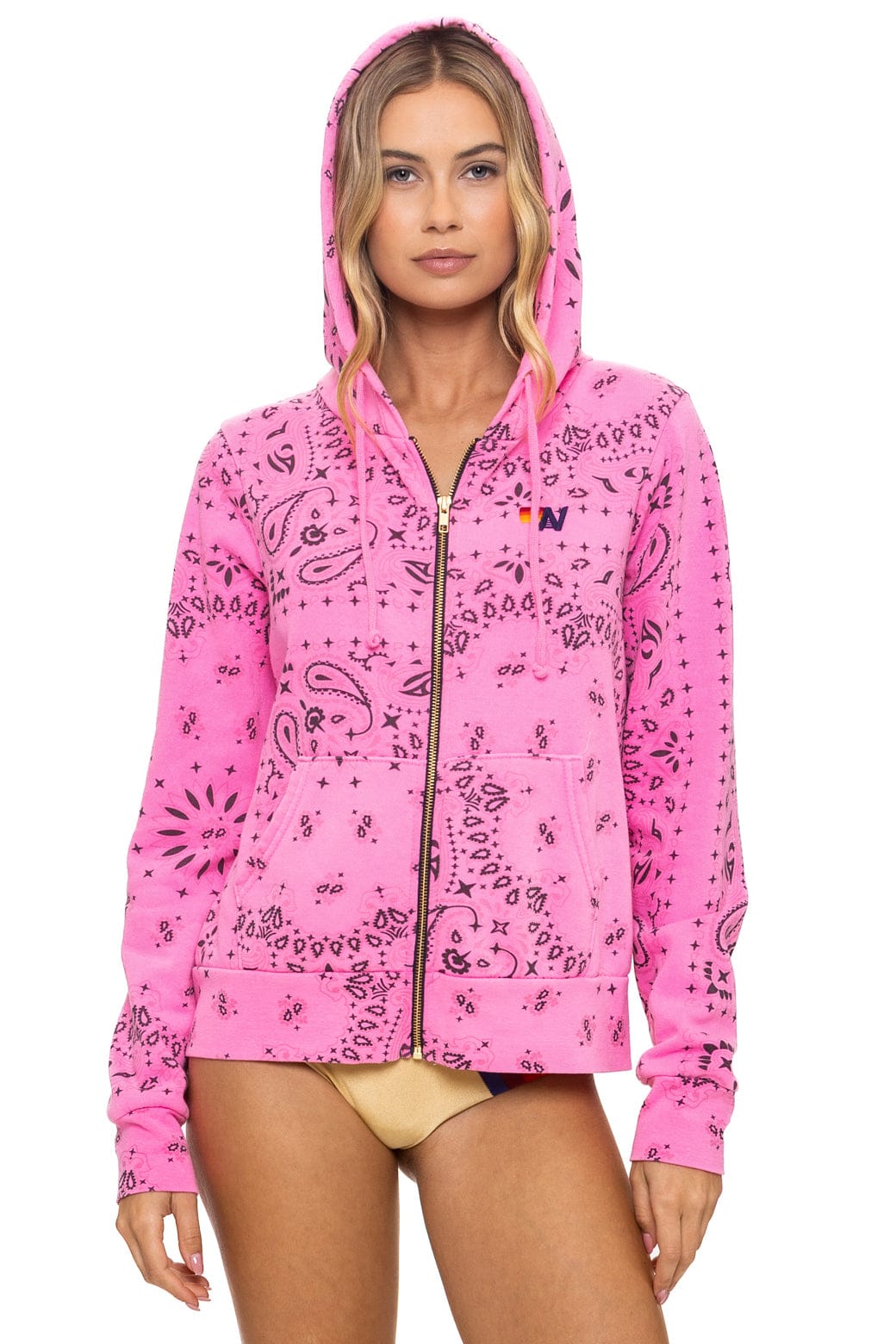 Aviator Nation Bandana Zip Hoodie in Neon Pink