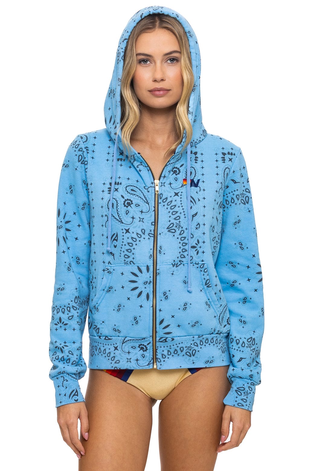 Aviator Nation Bandana Zip Hoodie in Sky