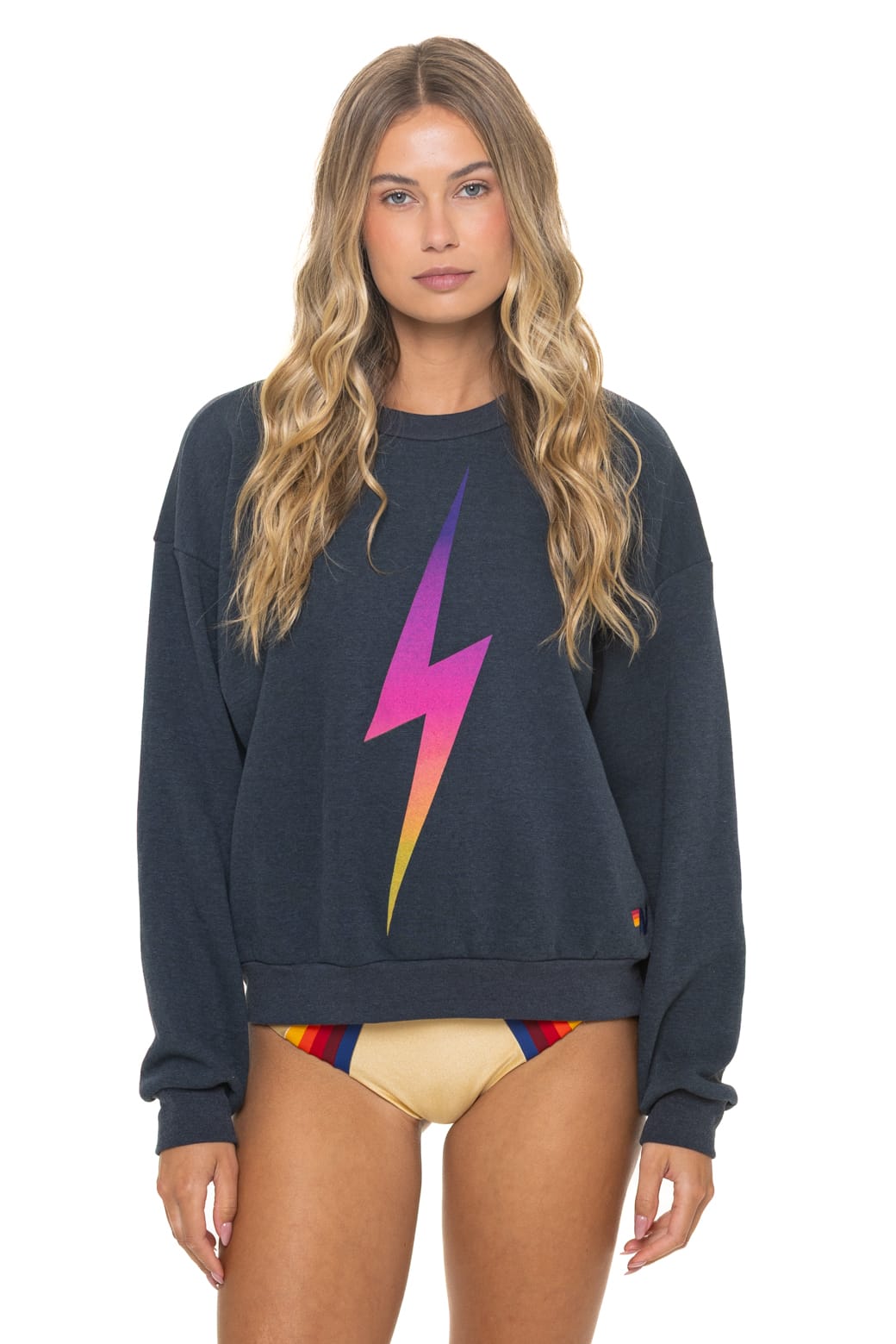 Aviator Nation Bolt Fade Crew Sweatshirt Relaxed in Charcoal/Pink Purple