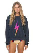 Aviator Nation Bolt Fade Crew Sweatshirt Relaxed in Charcoal/Pink Purple