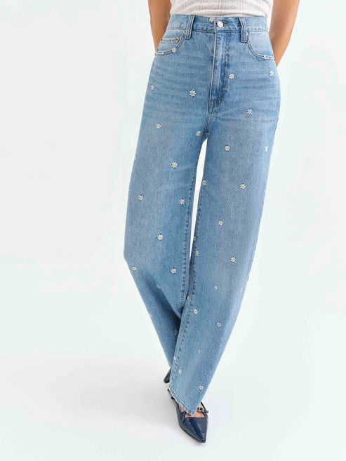 Daze Denim Far Out High Rise Wide Leg Studded Jean in Daze-y
