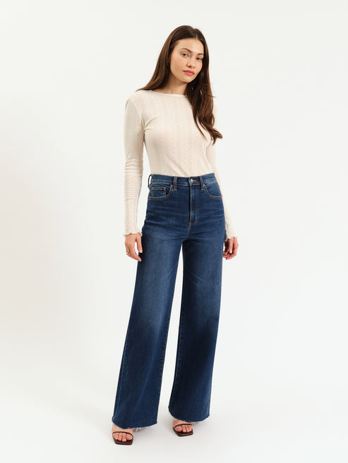 Daze Denim Far Out High Rise Wide Leg in Waterfall - Waterfall