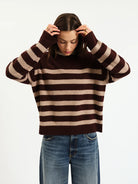 Daze Denim Carlyle Everyday Crewneck Sweater in Brown Oat Stripe