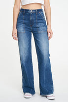 Daze Denim Far Out Patch Pocket High Rise Wide Leg in Play Date