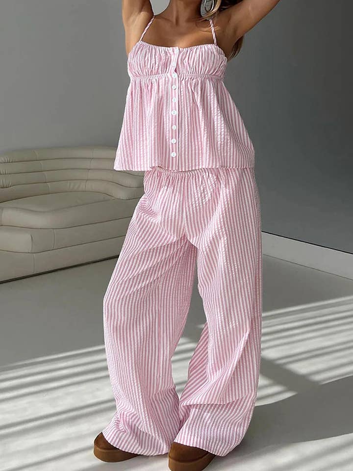 Dipped Shop Minimalist Striped Cami Top Long Pants Set Pink