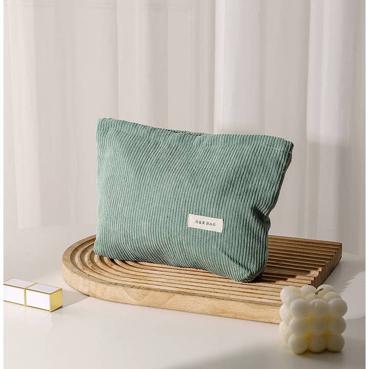 Dipped Shop Simple Solid Color Corduroy Cosmetic Bag Green