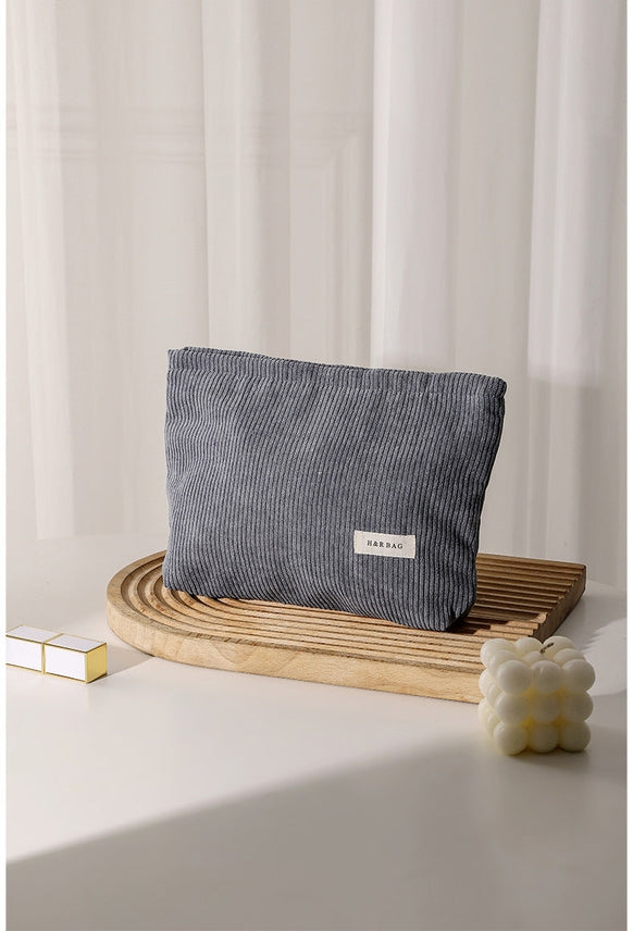 Dipped Shop Simple Solid Color Corduroy Cosmetic Bag Grey