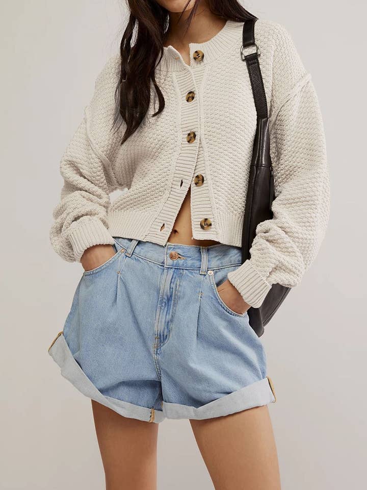 Dipped Shop Solid Color Loose Button Knit Cardigan Apricot