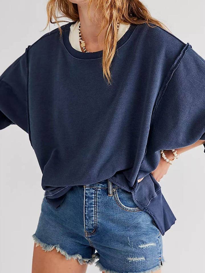 Dipped Shop Solid Color Round Neck Split Hoodies Navy