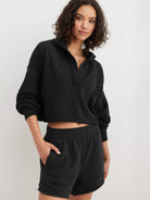 Dipped Shop Solid Color Short Loose Hooded Sweatshirt Black
