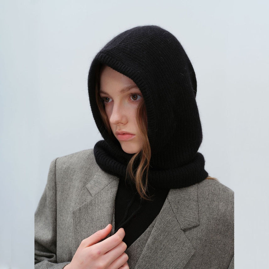 Dipped Shop Solid Color Simple Sweet Plushed Hat Scarve Black