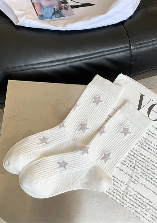 Dipped Shop Star Simple Ribbed Daily Socks White