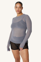 Find Me Now Addison Mesh Long Sleeve Top Slate Grey