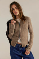 Free People Brunch Girl Zip Up Dusted Cocoa
