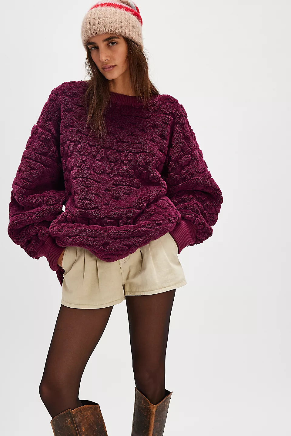 Free People Cable Knit Sweater Berry Combo