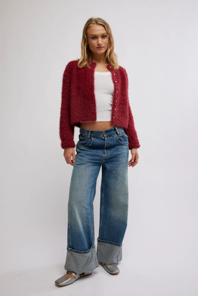 Free People Celeste Cardi Aged Red