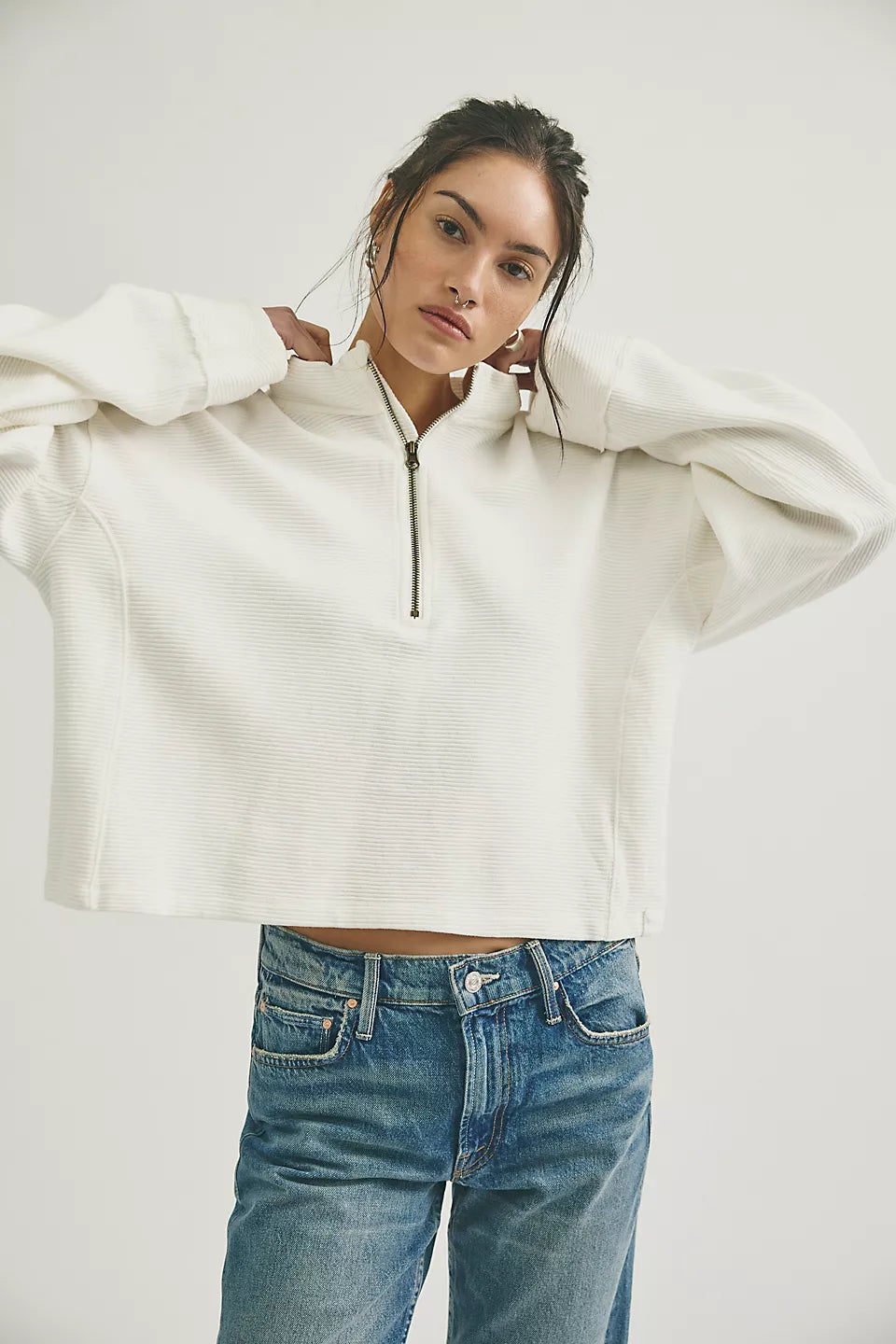 Free People Celeste Quarterzip Clean Ivory