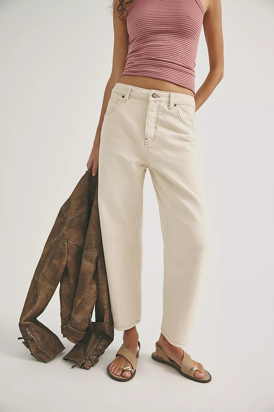 Free People Deep Trance Dropped Boyfriend Jeans in Casual Khaki
