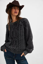 Free People Frankie Cable Sweater Black