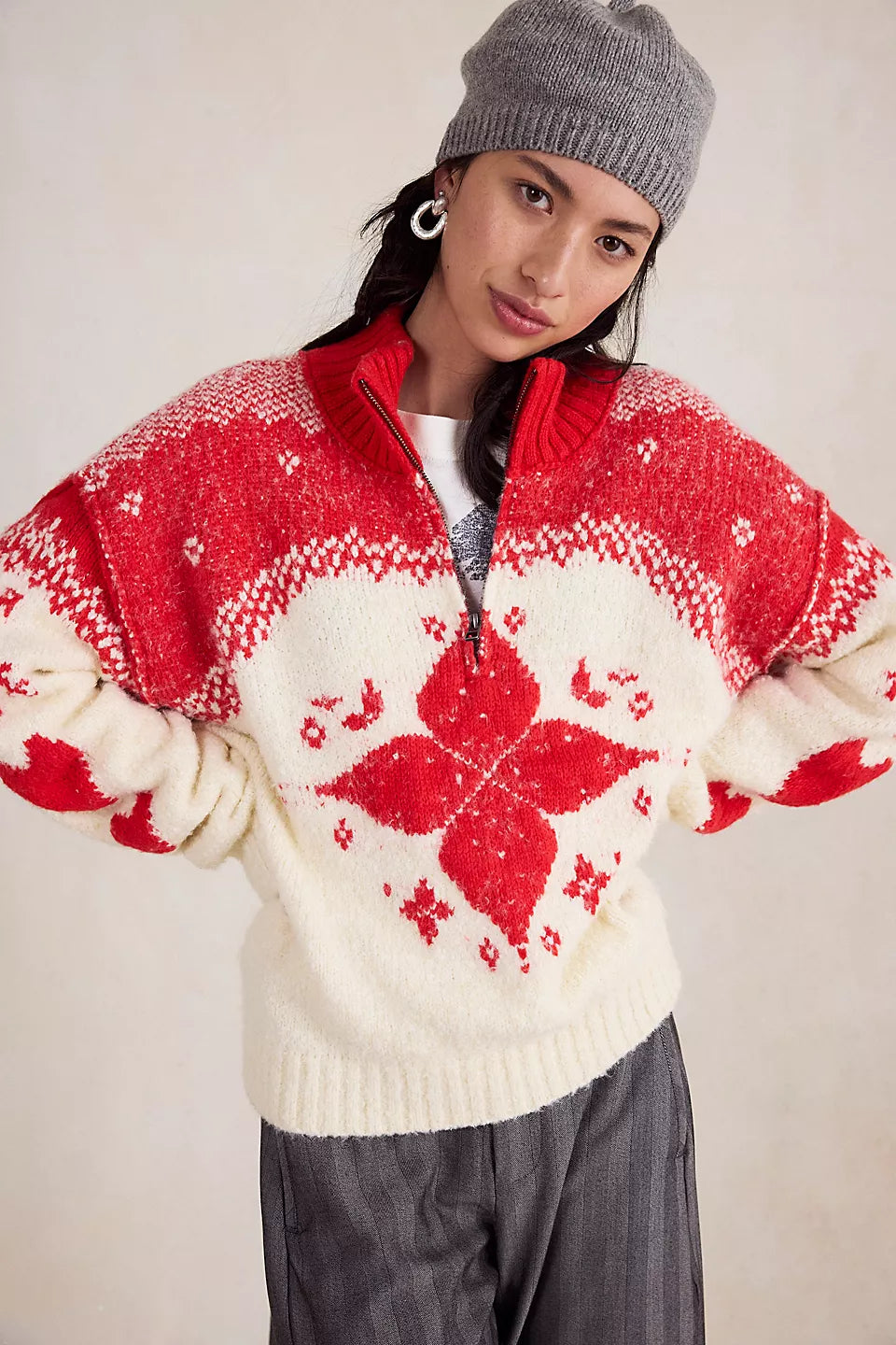 Free People Mythical Sweater Vanilla Scarlet Combo