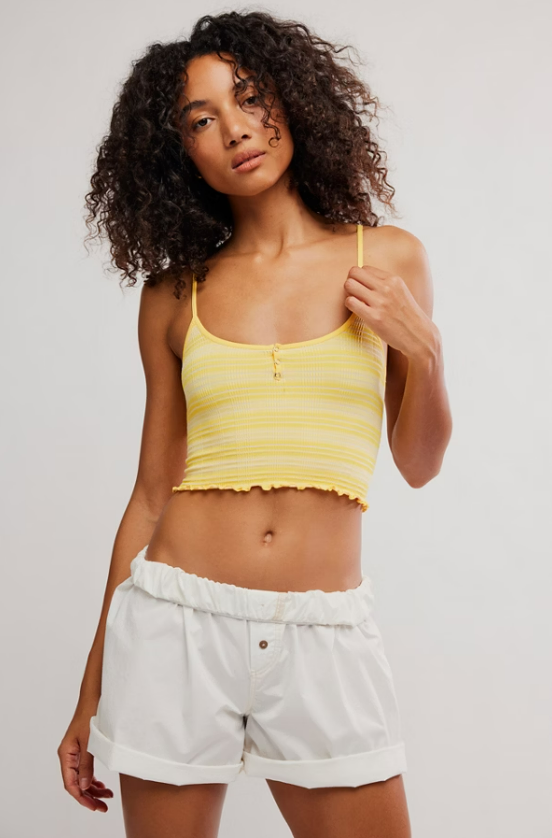 Free People Snap Into It Henley Crop Banana Citrus
