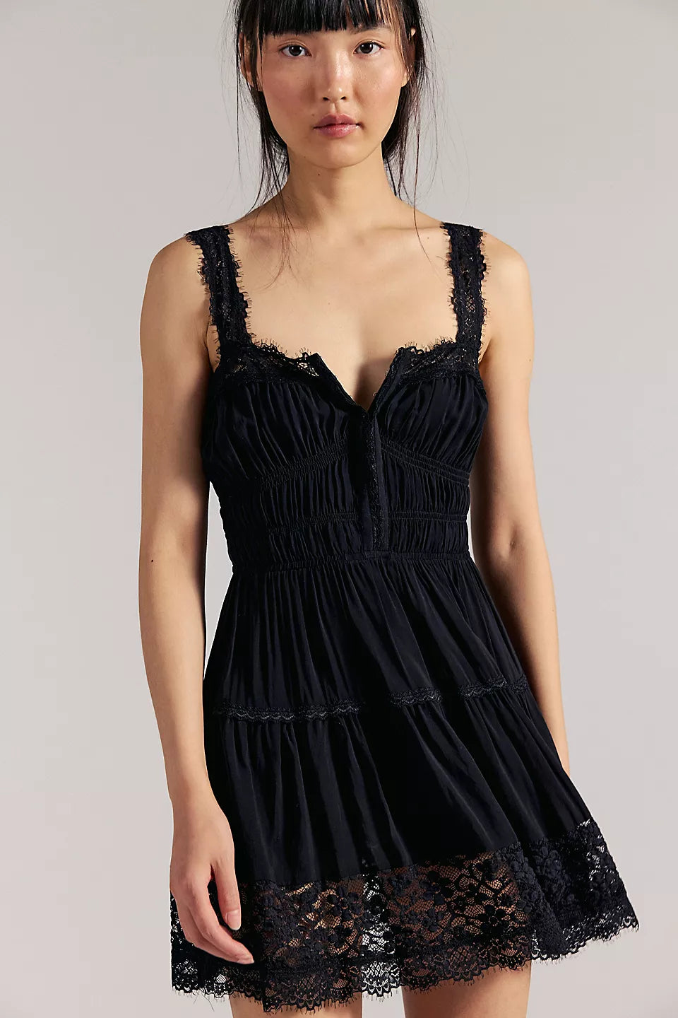 Free People So In Love Mini Slip Black