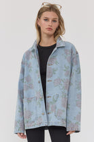 GOLDEN Amias Floral Printed Denim Jacket