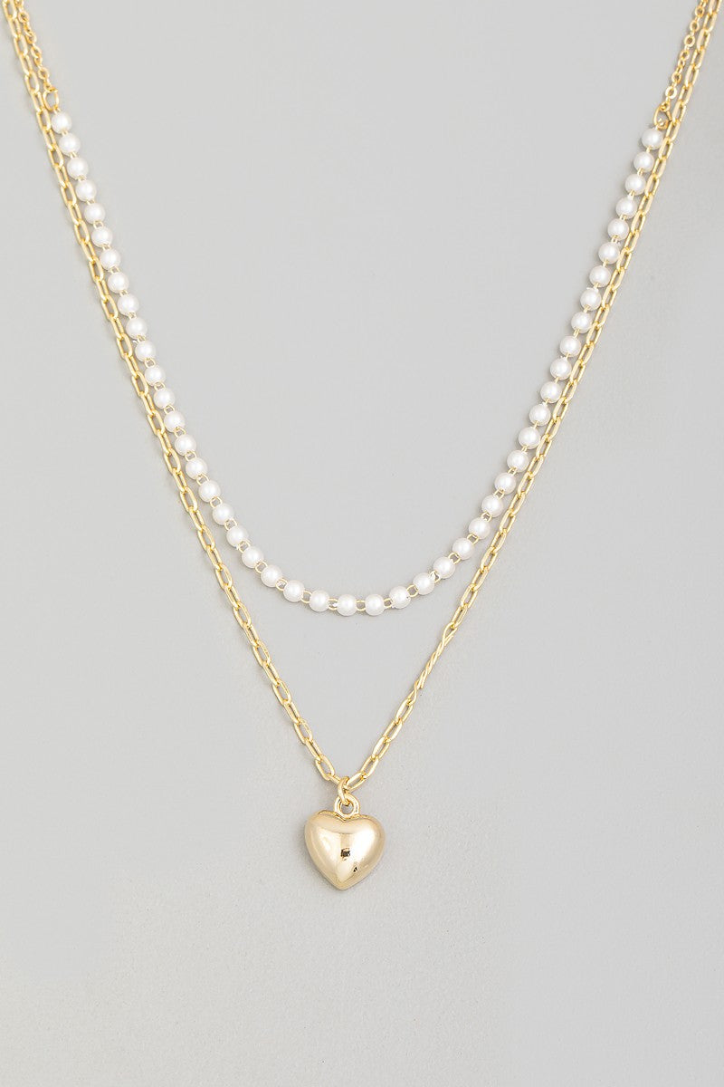 GOLDEN Bluette Chain Bead Layered Heart Pendant Necklace