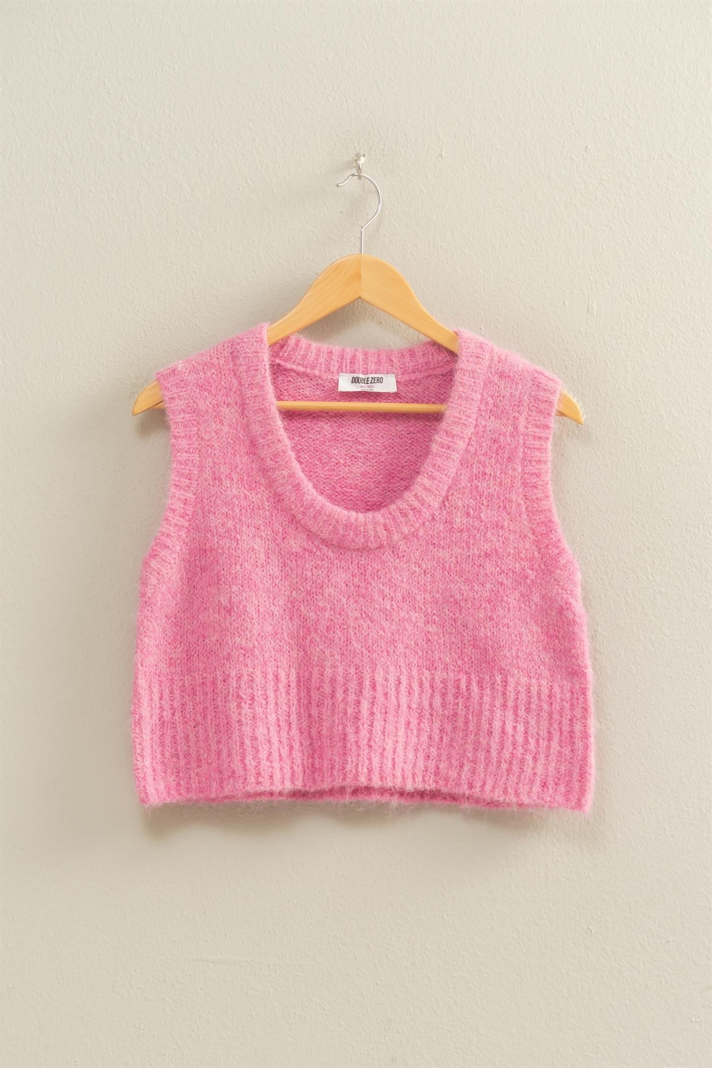 GOLDEN Elvira Cropped Scoop Neck Sleeveless Knit Vest Soft Pink