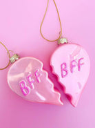 GOLDEN Glittered BFF Heart Christmas Ornament Set