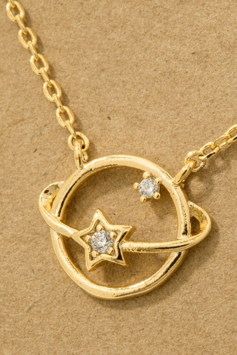 GOLDEN Gold Dipped Studded Star Orbit Pendant Necklace